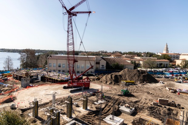 Construction continues on a new residential housing area on Rollins College named East End Neighborhood in Winter Park on Feb. 14, 2025. (Orlando Sentinel file)