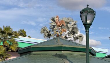 Rooster weather vane added to the roof of the snack kiosk.