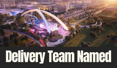 Rendering of the proposed Gas Plant District showing Innovation Hall and surrounding development in St. Petersburg.