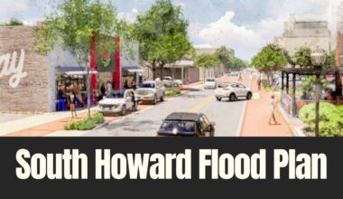 Rendering of a redesigned South Howard Avenue with widened sidewalks street trees and improved drainage