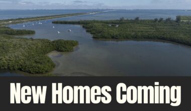 Aerial view of mangroves and open water along Tampa Bay near north St. Petersburg.