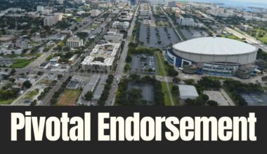 Aerial view of St. Petersburg’s Historic Gas Plant District with Tropicana Field and surrounding neighborhoods