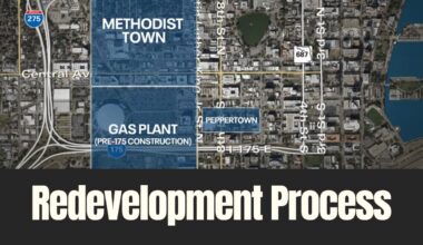 Map showing the Historic Gas Plant District and surrounding St. Petersburg neighborhoods before construction of Interstate 175.