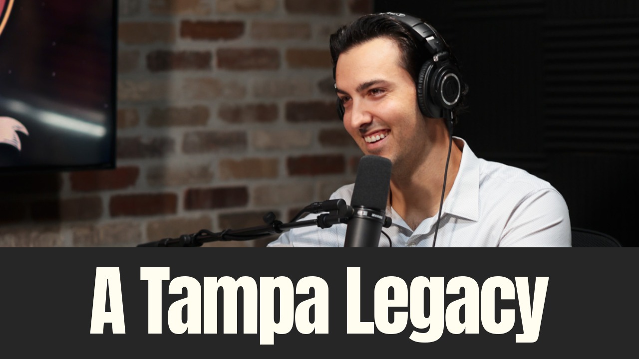 Garrett Greco records an episode of the Tampa Bay Developer podcast during a long-form conversation about Tampa’s growth and legacy.