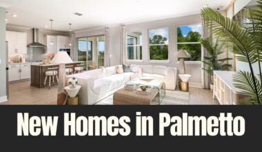 Interior of a model home in a new Palmetto community with open living and kitchen layout