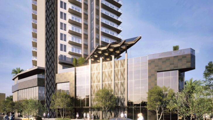Front elevation rendering of The Gaspar high-rise in Tampa