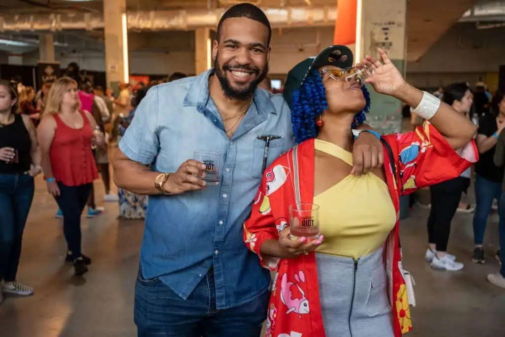 People at a whiskey tasting festival