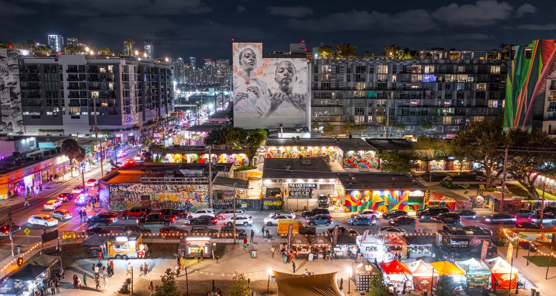 aerial photo of Miami's Wynwood neighborhood and its murals
