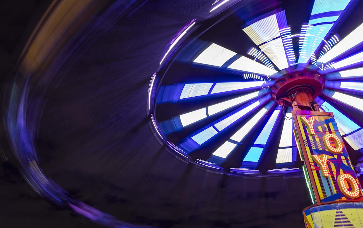 The flying chairs at Believe It or Not! Christmas Park at Amelia Earhart Park.
