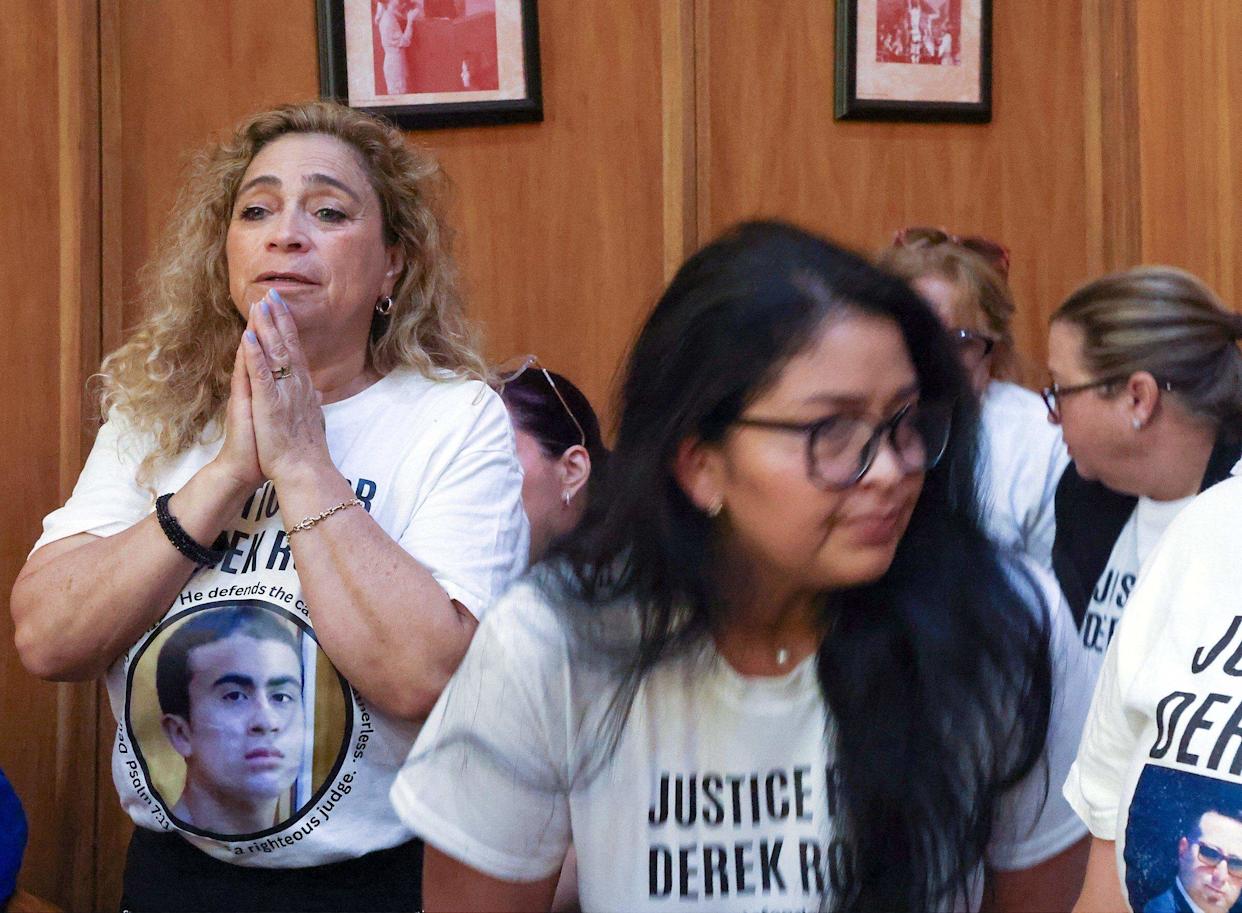 Staunch supporters of Derek Rosa appear in court during his hearing.  Rosa, 15, is accused of stabbing his mother Irina Garcia to death in Hialeah back in 2023. Derick was 13 at the time of the killing and appeared in Courtroom 4-8 with Judge Richard Hersch presiding during his hearing on Monday, January 5th, 2025, in Miami, Florida.
