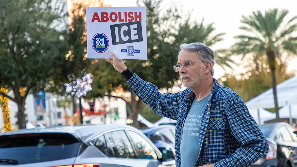 Several dozen people gathered in downtown Orlando in Jan. 2026 after a woman was shot and killed in Minneapolis.