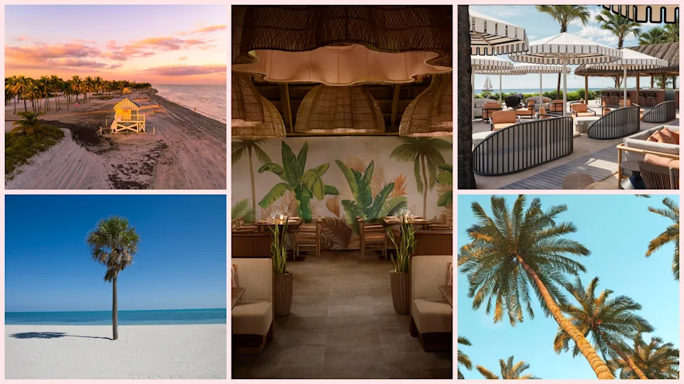 Restaurants, cafes, and beachside dining spots in Key Biscayne, Florida.