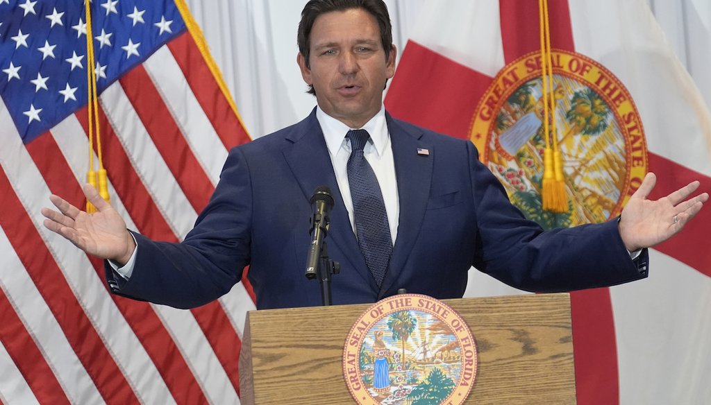 Florida Gov. Ron DeSantis during a news conference, Aug. 12, 2025, in Tampa, Fla. (AP )