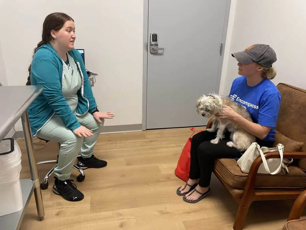 A veterinarian with a dog