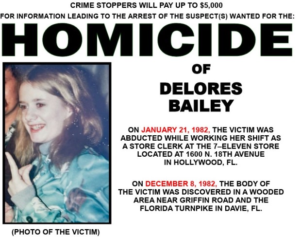 Broward County Crime Stoppers is offering a $5,000 reward for information in the 1982 abduction and murder of Delores Bailey. (Broward County Crime Stoppers/Courtesy)