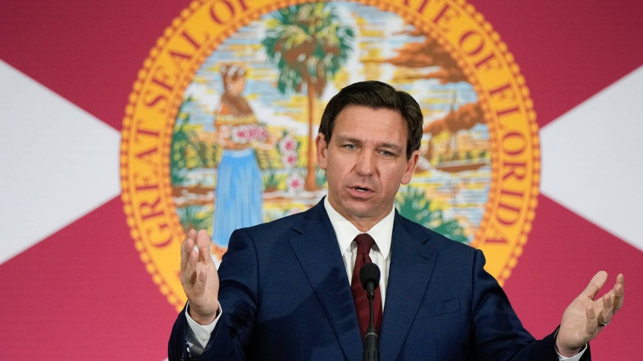 Florida Gov. Ron DeSantis speaks during a news conference, May 9, 2023, in Miami. (AP Photo/Rebecca Blackwell, File)