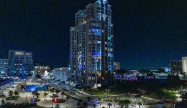 photo of downtown clearwater buildings at night