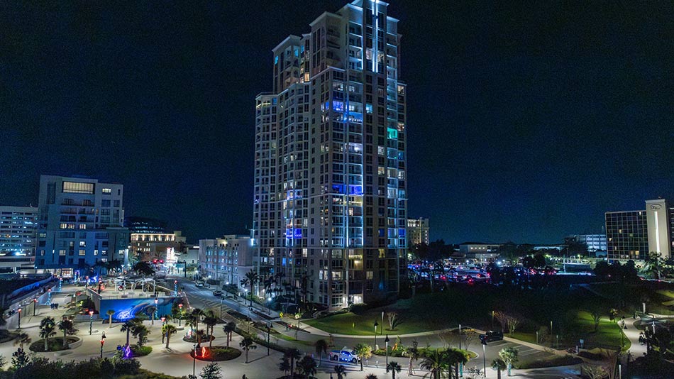 photo of downtown clearwater buildings at night