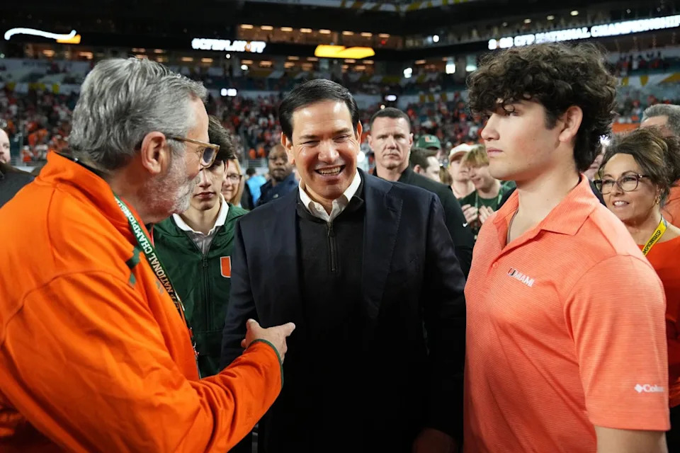 Secretary of State Marco Rubio, who graduated from the University of Miami School of Law, was accompanied by his son Anthony, who plays for the University of Florida Gators (AP)