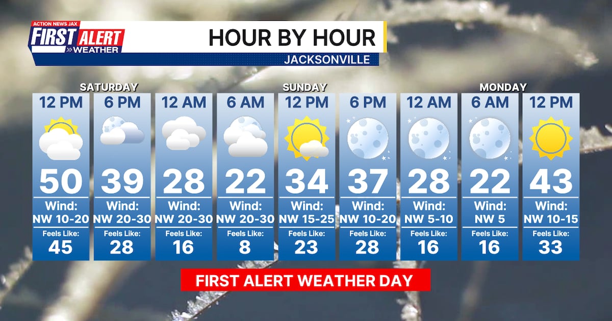 Hour-by-hour temperature summary for the Jacksonville area for the weekend, Monday – Action News Jax