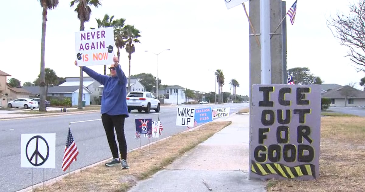 Dozens gather in Neptune Beach to protest ICE  – Action News Jax