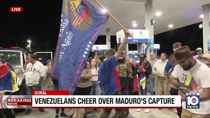 Hundreds of Venezuelans gather in Doral to celebrate Maduro’s capture by US