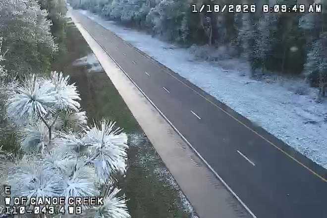 Snow on Interstate 10 in Florida on Sunday, January 18, 2026.