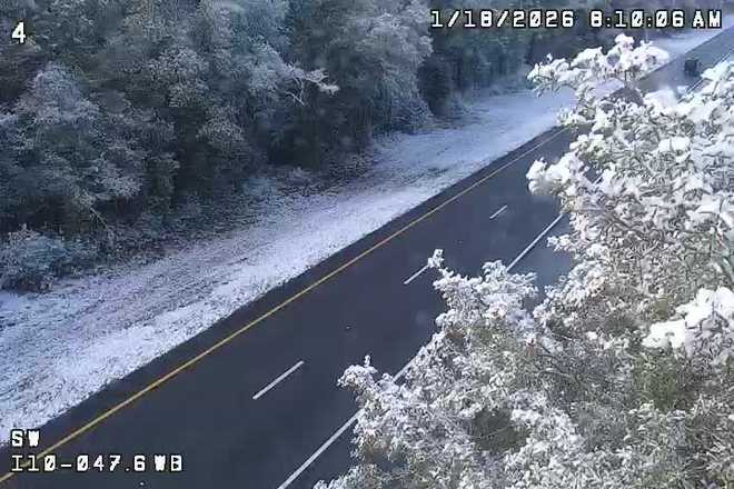 Snow on Interstate 10 in Florida on Sunday, January 18, 2026.