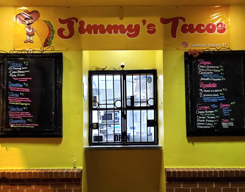 Jimmy's Tacos' yellow storefront