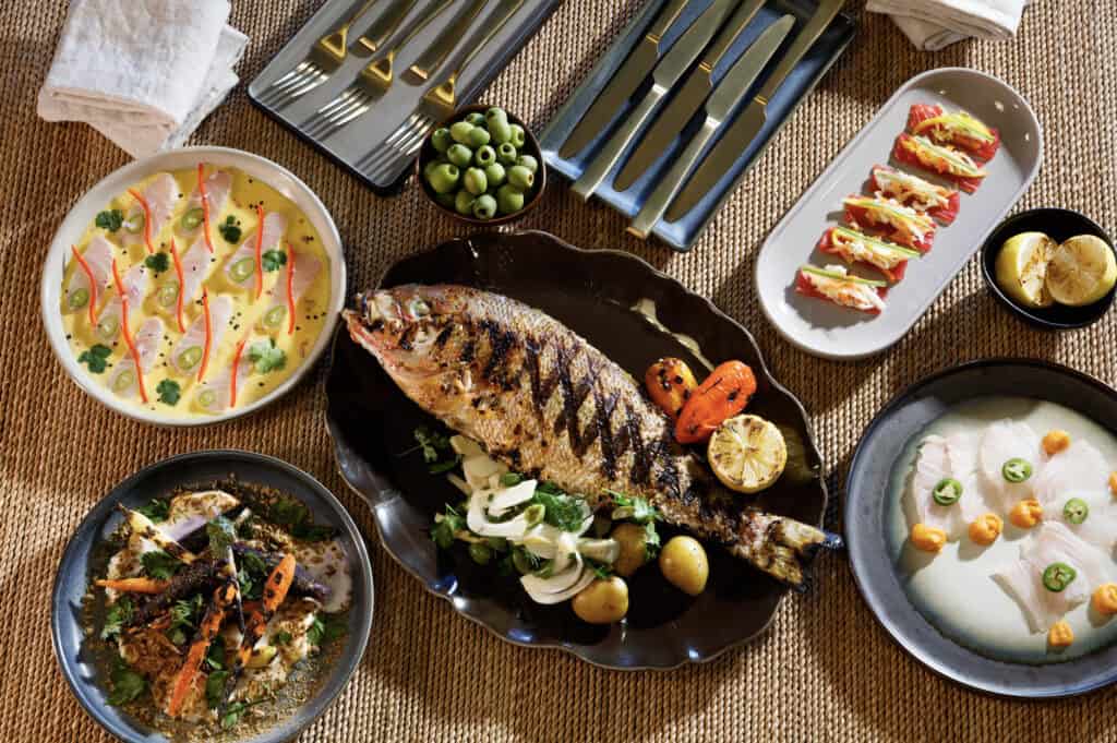 A table full of food on plates