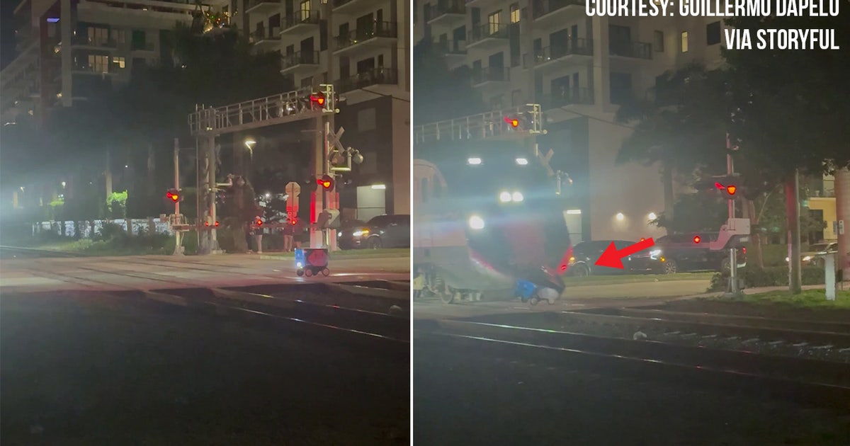 Caught on camera: Brightline train crushes delivery robot stuck on tracks in Miami