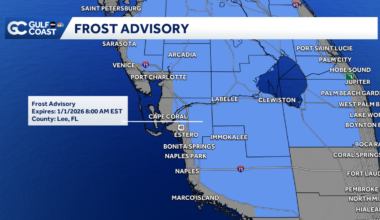 Frost advisory for portions of Southwest Florida's Gulf Coast New Year's morning