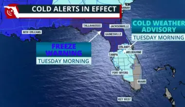 Map showing cold advisories