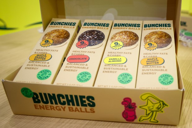 Bunchies Energy Balls, available in Chocolate, Maple Peanut Butter and Vanilla Almond, are marketed as a clean energy snack for golfers Jan. 22 at the PGA Show, at the Orange County Convention Center. (Rich Pope, Orlando Sentinel)