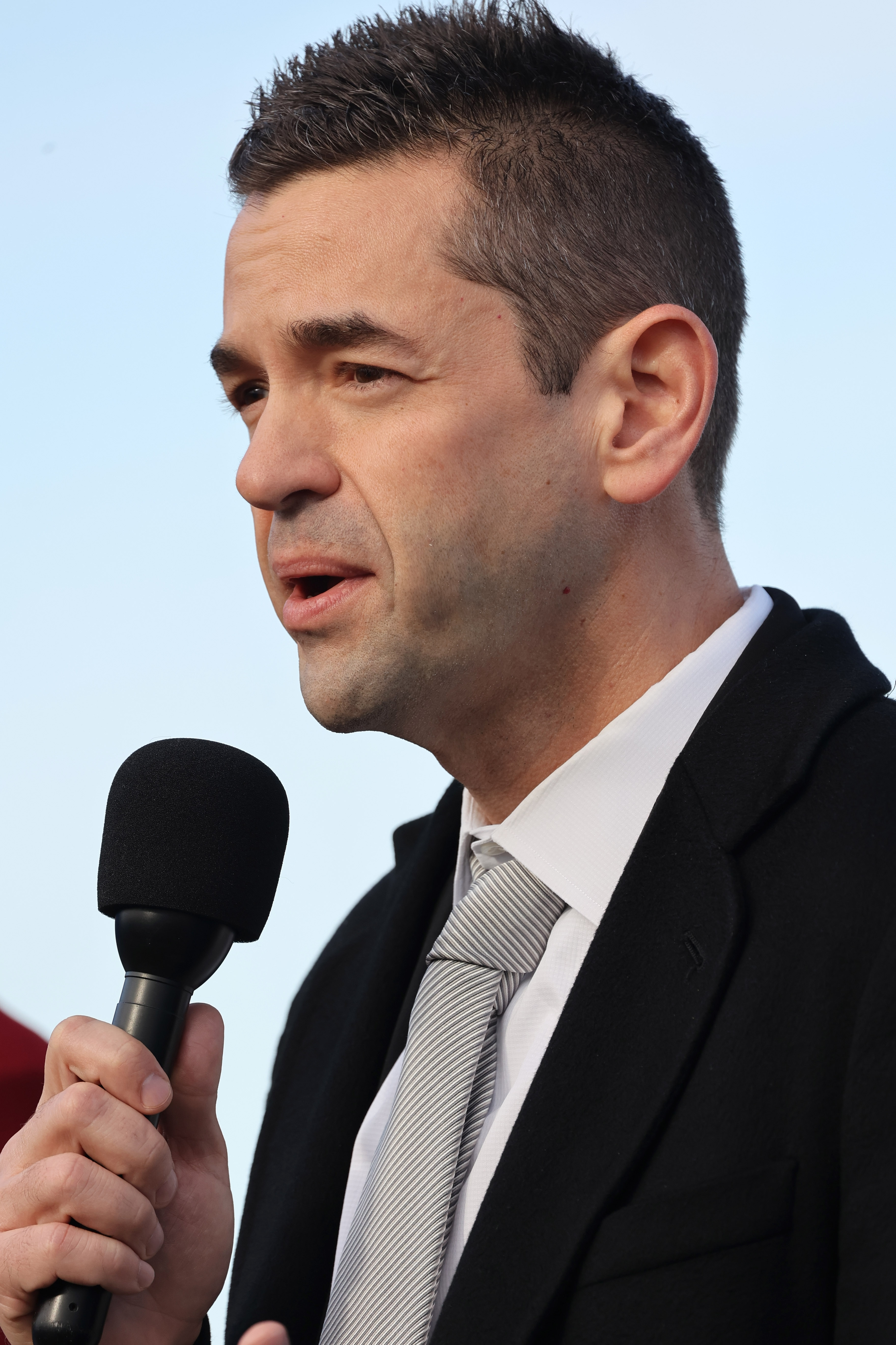 NASA administrator Jared Isaacman talks to the media as the...