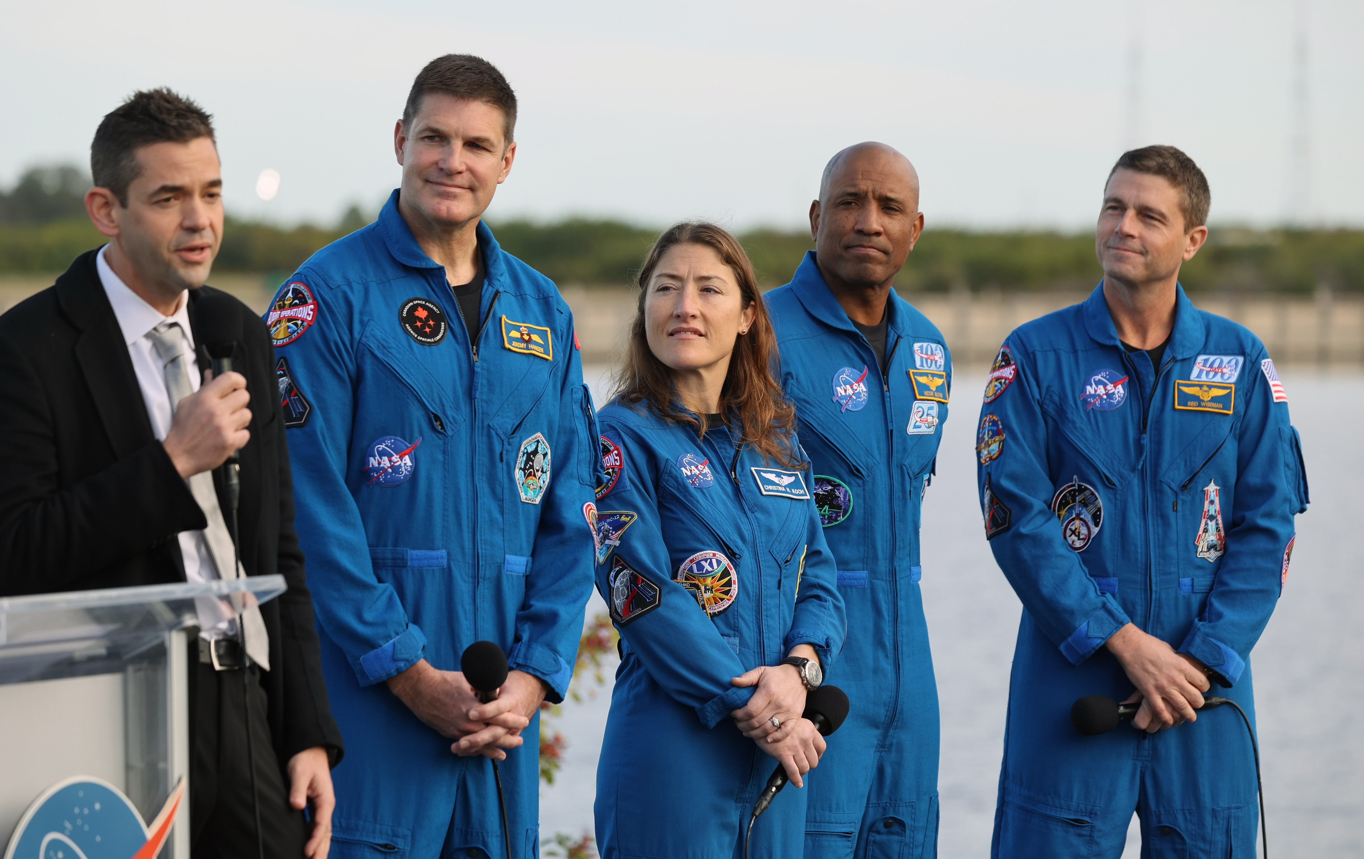NASA administrator Jared Isaacman talks to the media as the...