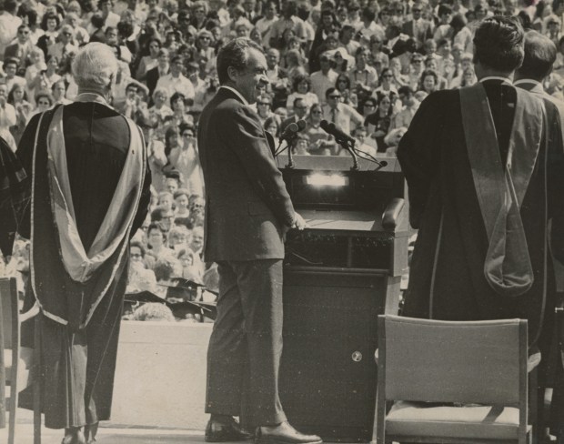 President Richard Nixon gives the commencement address at Florida Technological University on June. 8, 1973. (Orlando Sentinel Star)