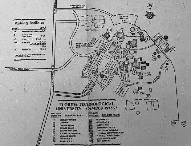 A copy of the FTU campus map from the 1972-73 school year. There are just 18 buildings on campus at the time. (Sentinel file)