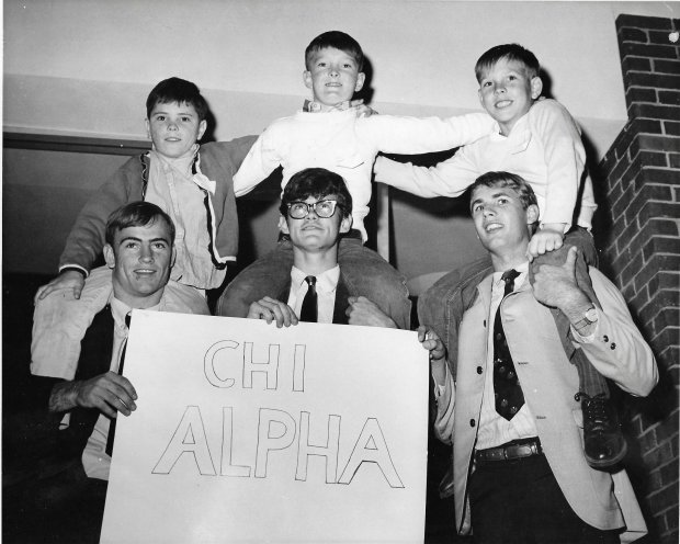 Members of FTU's Chi Alpha fraternity tossed a party for children from the Orange County Parental Home on campus at FTU in December 1968. Shown are Danny Sasser, Ronnie Lamtman, Eddie Skidmore, Covie King, Bob Hazelwood and Dan Tressler. (Sentinel staff)