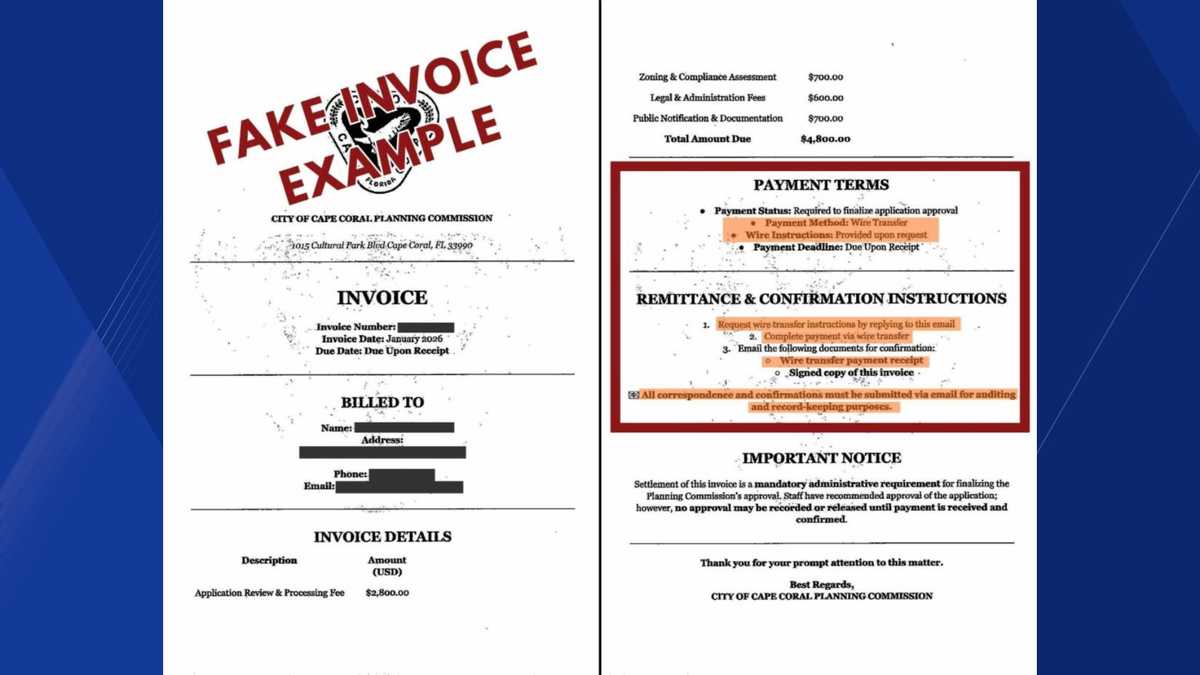 City of Cape Coral warns public of fraudulent invoice scam