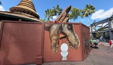 Jurassic Park River Adventure Construction Walls Decorated with Dinosaurs
