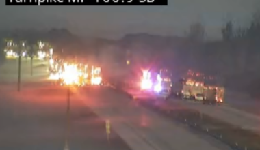 Semi-truck carrying propane catches fire on Turnpike