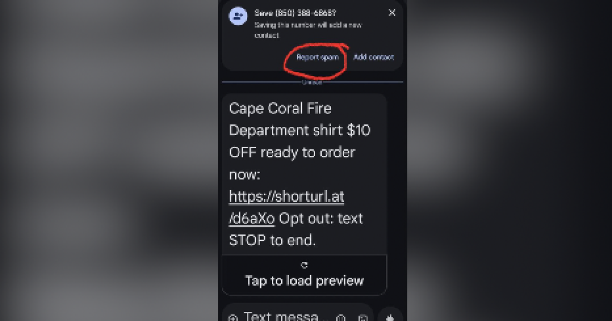 Cape Coral Fire Department warns community about fraudulent T-shirt text scam