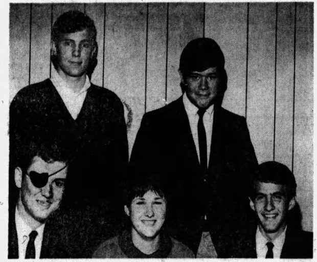 Valencia Junior College's first student government officials meet in this November 1967 photo. They are, (seated, from left) Joseph Sanderlin, vice president; Kay Cory, corresponding secretary; Blakely Mason, president; (standing from left) Anthony Bidwell, treasurer and Tim McLaughlin, recording secretary. (Sentinel file)