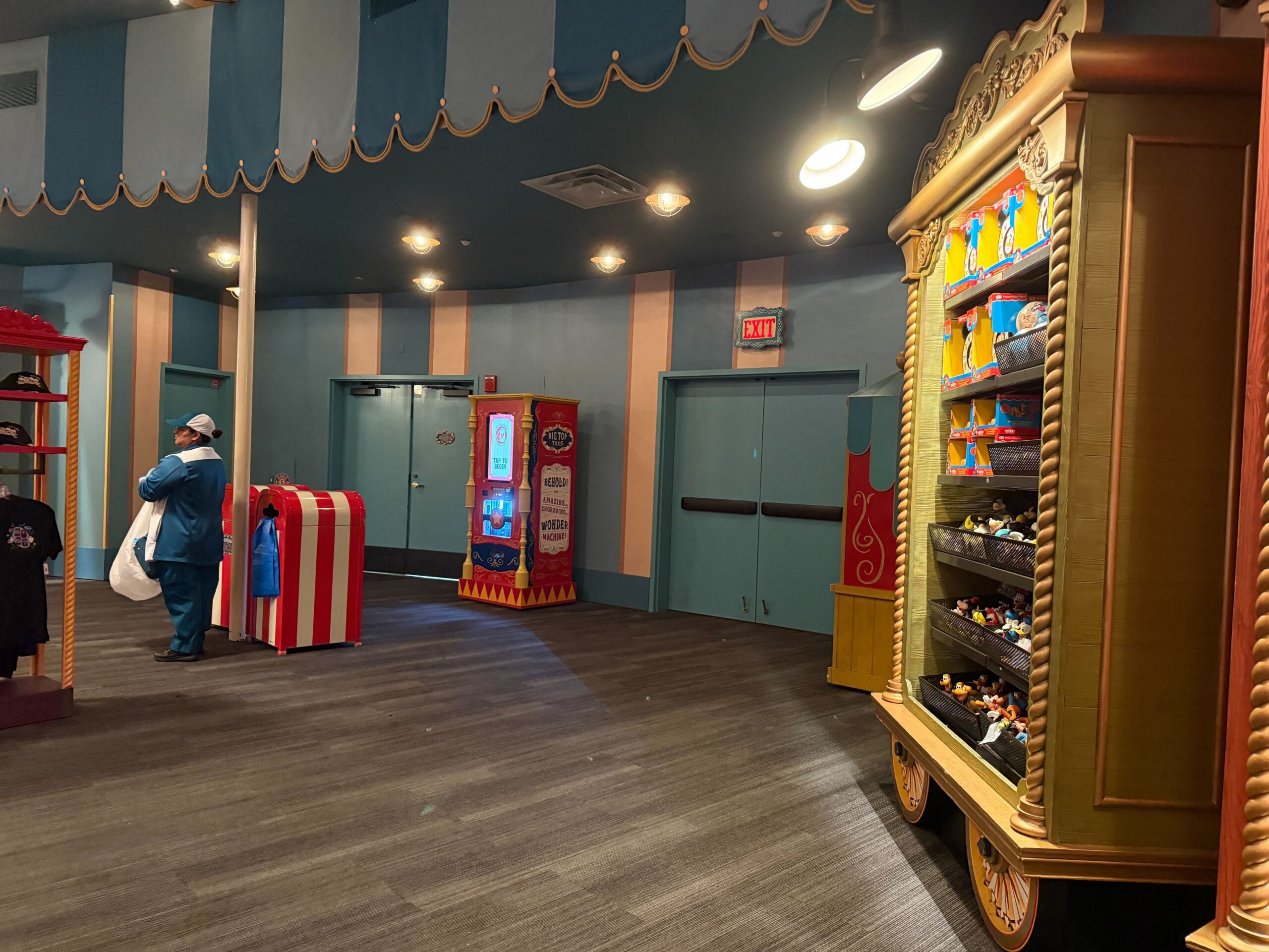 There are no walls up inside Big Top Souvenirs, which serves as the exit for Pete's Silly Sideshow.