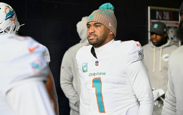 BRIAN FLUHARTY-IMAGN IMAGES
Miami Dolphins quarterback Tua Tagovailoa walks out of the player tunnel before the game against the New England Patriots at Gillette Stadium on Jan. 4.