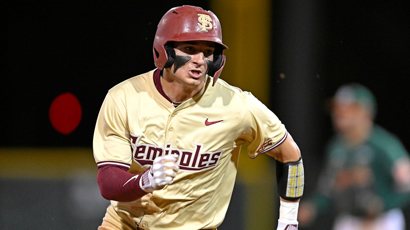 Hunter Carns takes an at-bat during Florida State baseball's exhibition against the University of Alabama at Birmingham.
