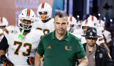 Jan 19, 2026; Miami Gardens, FL, USA; Miami Hurricanes head coach Mario Cristobal against the Indiana Hoosiers during the College Football Playoff National Championship game at Hard Rock Stadium. Mandatory Credit: Mark J. Rebilas-Imagn Images