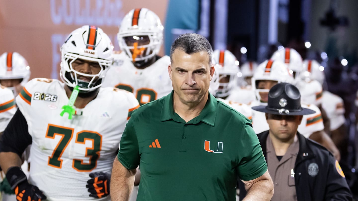 Jan 19, 2026; Miami Gardens, FL, USA; Miami Hurricanes head coach Mario Cristobal against the Indiana Hoosiers during the College Football Playoff National Championship game at Hard Rock Stadium. Mandatory Credit: Mark J. Rebilas-Imagn Images