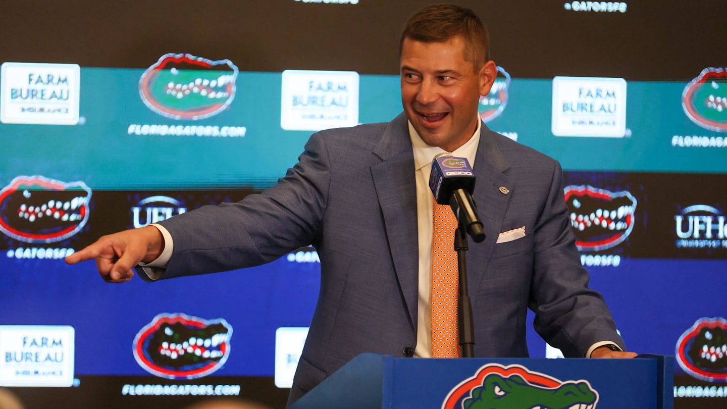 New UF head football coach Jon Sumrall speaks during a press conference at the James W. “Bill” Heavener Football Training Center in Gainesville, FL on Monday, December 1, 2025. [Alan Youngblood/Gainesville Sun]